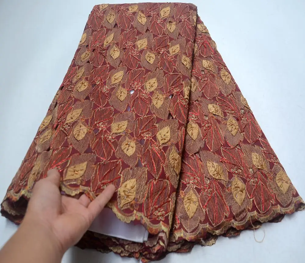 

5 yards Wine African Cotton lace fabric High quality Guipure lace cord fabric border Lots