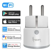 Aracron WiFi Smart Socket EU 10A/16A Power Monitor Timing Function Smart Plug Tuya APP Control Works With Alexa Google Assistant