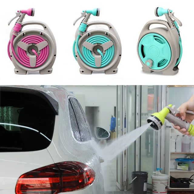 Mini Portable Garden Hose Reel  Reel Hose Cart Water Spray Gun - Portable  Garden - Aliexpress