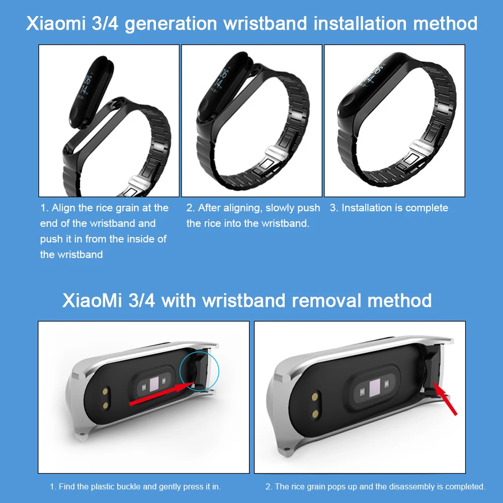 Hangrui, умный браслет на запястье, ремешок для Xiaomi mi, 4/3, металлический браслет на запястье, Безвинтовой ремешок из нержавеющей стали, mi Band 4 3