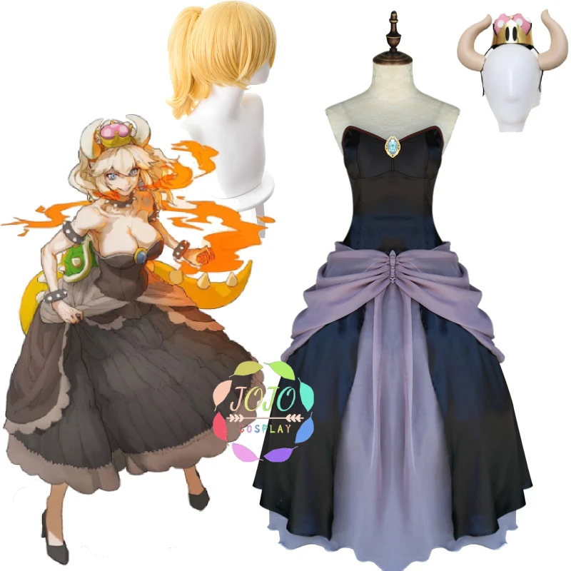 Boosette Bowsette костюм для косплея принцесса черное платье Лолита женщин