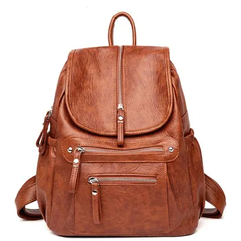 

Women's backpack women's high quality soft leather schoolbag Youth Travel Backpack Canvas Backpack