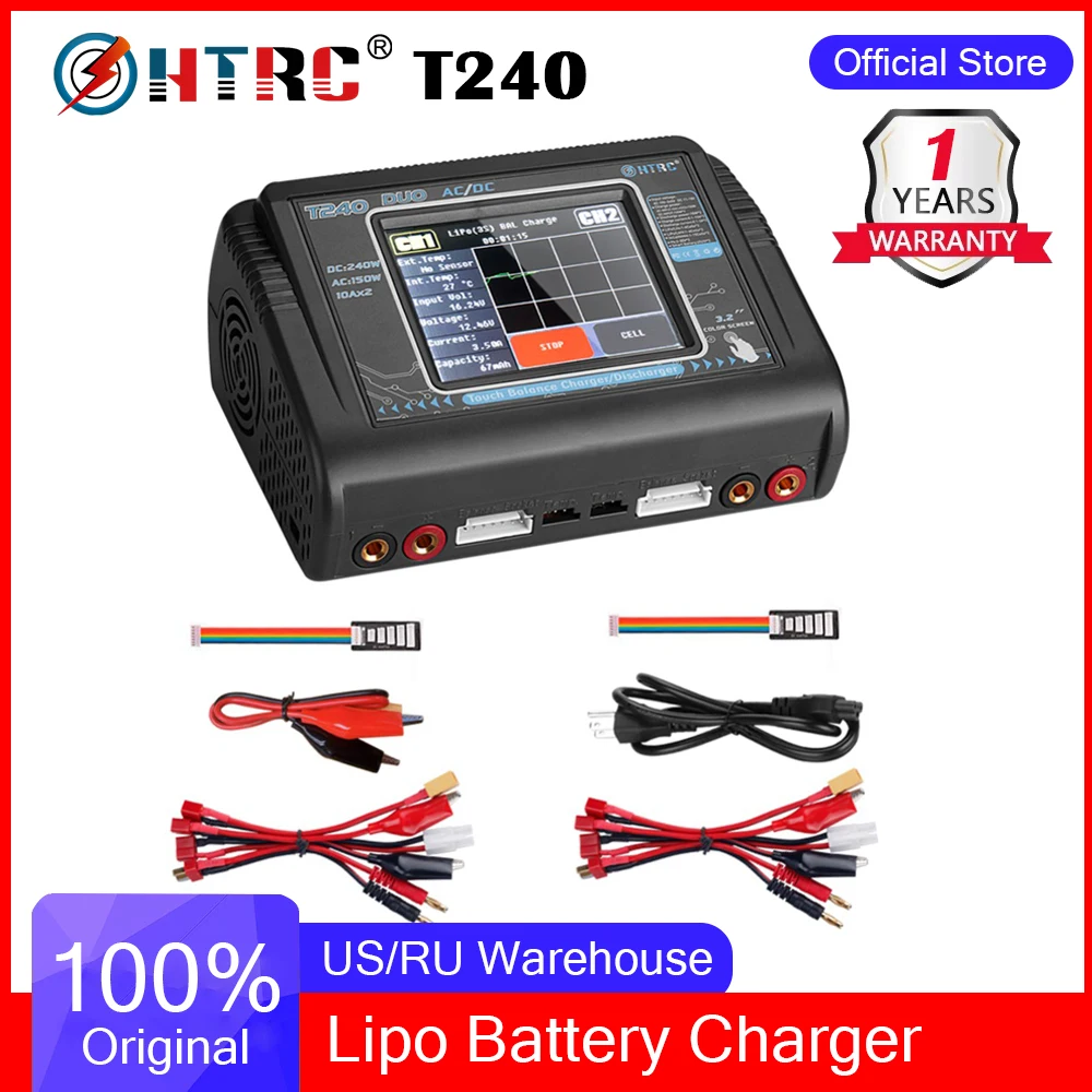 HTRC T240 DUO RC Dis зарядное устройство AC 150 Вт/DC 240 Вт сенсорный экран двухканальный 10 А