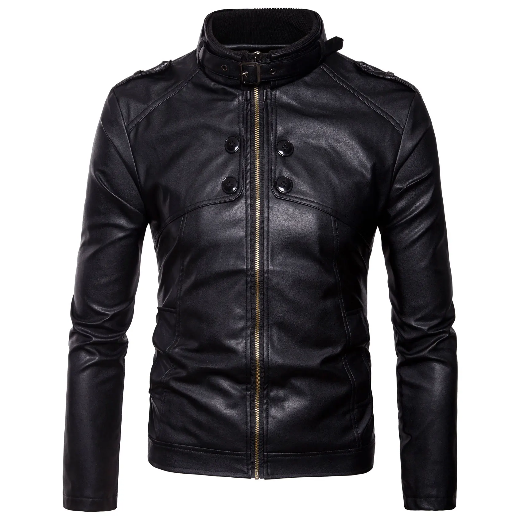 

Perennial Large Cargo 2017 Autumn And Winter New Style Men Locomotive Leather Coat Stand Collar Multi-Button Washing Leather Coa
