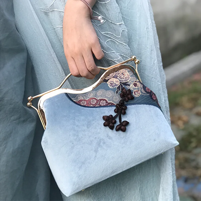 Vintage Cheongsam Handtas Fluwelen Mond Goud Tas Handgemaakte Stof Diy Materiaal Zak Vintage Cheongsam Handtas Fluwelen Mond Goud Tas Handgemaakte Stof Diy Materiaal Zak
