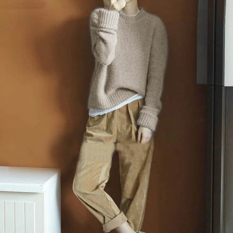 

Autumn And Winter New Style Crew Neck Blue Thickened Sweater Women's Laziness-Style Loose Casual Large Size Cashmere Sweater Kni