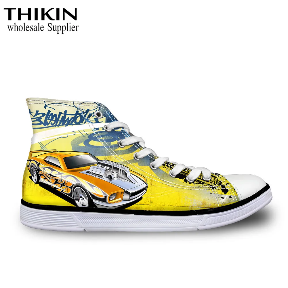 THIKIN Wheels/Мужская Вулканизированная обувь с рисунком гоночного автомобиля; парусиновые туфли для мальчиков-подростков; обувь с героями мультфильмов; классные высокие женские кроссовки - Цвет: as picture