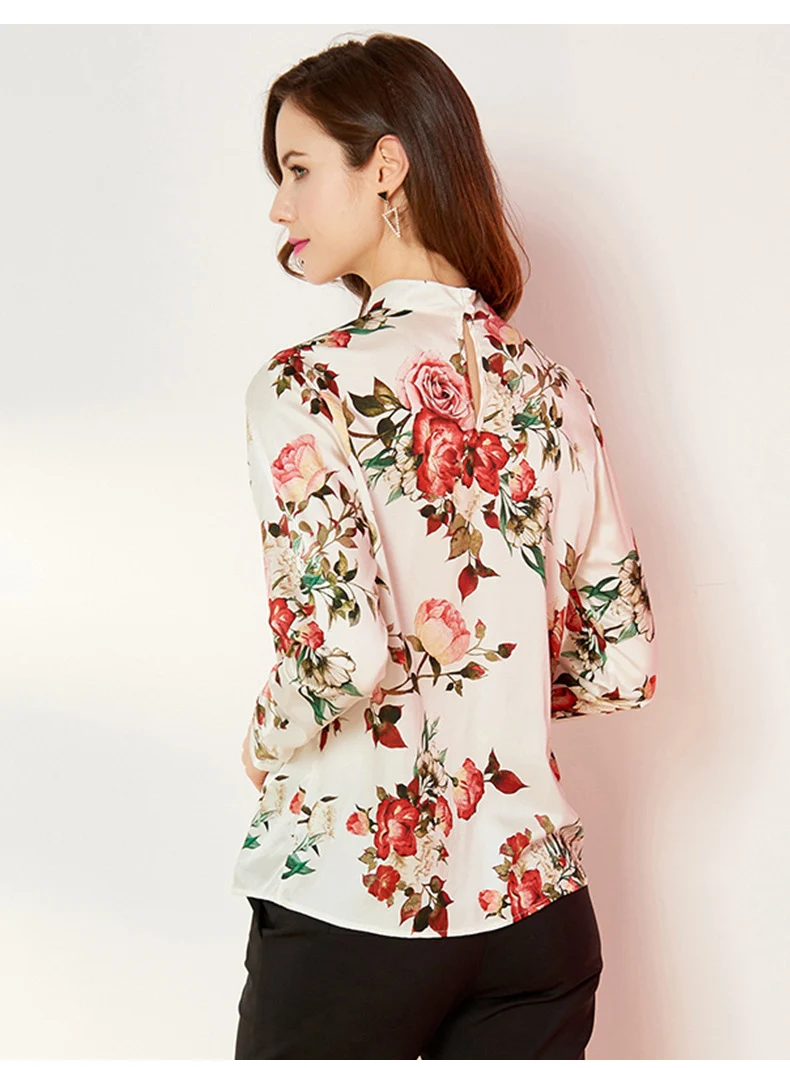 Леди Милан натуральный шелк Женские Подиумные рубашки с круглым вырезом с длинными рукавами с цветочным принтом с рюшами Модная Повседневная Блузка