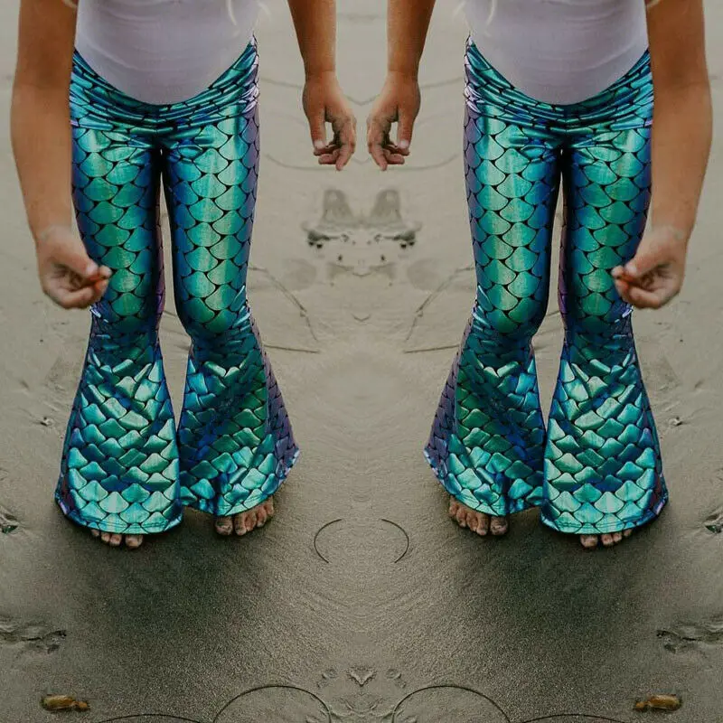 

Kids Girls Shiny Mermaid Leggings Metallic Fish Scale Pants Fancy Dress Party