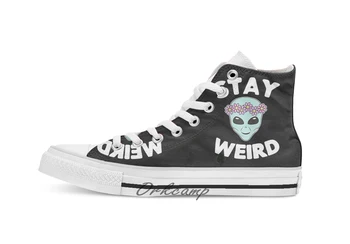 

Stay Weird t shirt Alien t shirt funny Alien head tee shirt Custom Casual High Top lace-up Canvas shoes sneakers Drop shipping