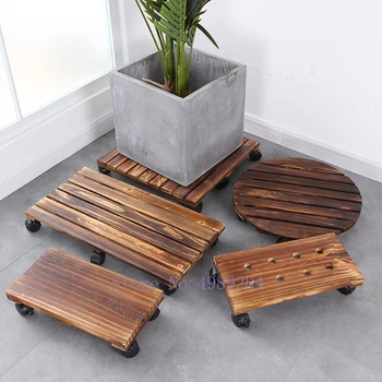 

CREATIVITY OUTDOOR WOOD PULLEY FLOWER POT BASE MOBILE TRAY ANTISEPTIC WOOD MODERN HOME DECORATION GARDEN FLOWER ARRANGEMENT
