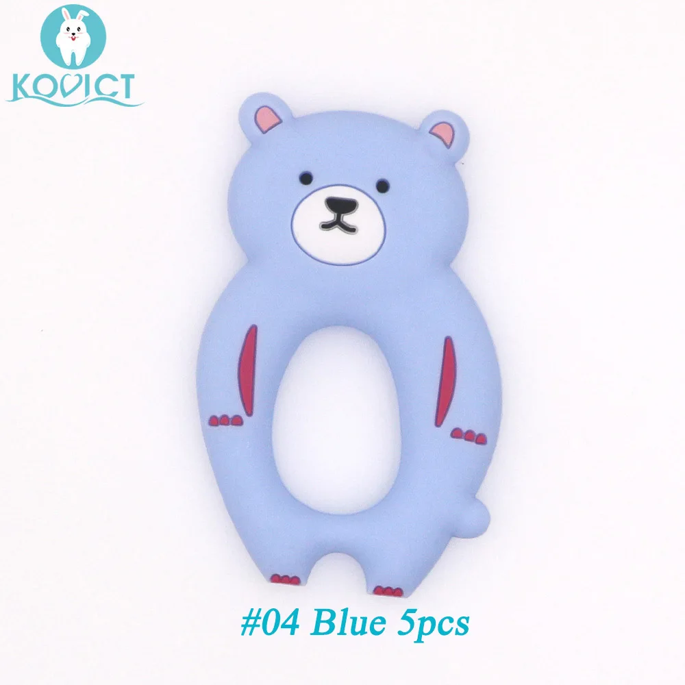 04 Blue 5pcs Kovict 5/10 шт. Медведь силиконовый детский Прорезыватель для зубов против грызунов нового дизайна для детей игрушки для режущихся зубов жевательные животных Форма детские товары для кормления подарок - Цвет: 04 Blue 5pcs