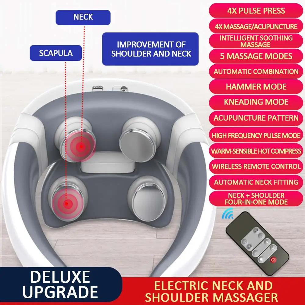 

Smart 4D Magnetic Pulse Heated Electric Shoulder Neck Massager Fatigue Pain Relief Cervical Massage with Remote Control