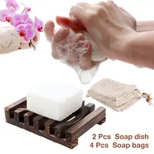 66 шт./компл. Бамбук Деревянные мыльница душ Чехол Держатель с мылом Отшелушивающий сумка мыло контейнер для хранения коробка натуральное мыло Saver