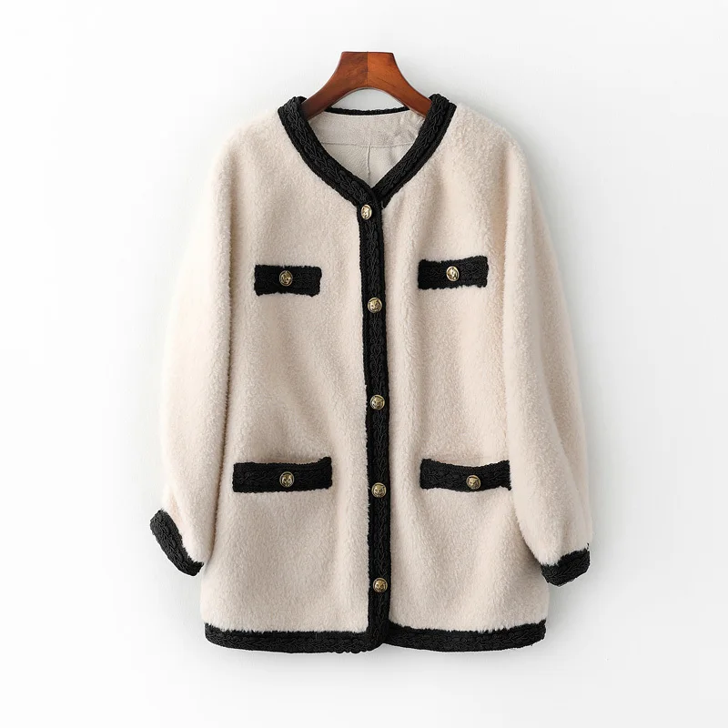 

Vintage Real Fur Coat Female Winter Jacket 2020 Korean 100% Wool Jackets Ladies Sheep Shearing Coats Warm Fur Tops Hiver BYW9772