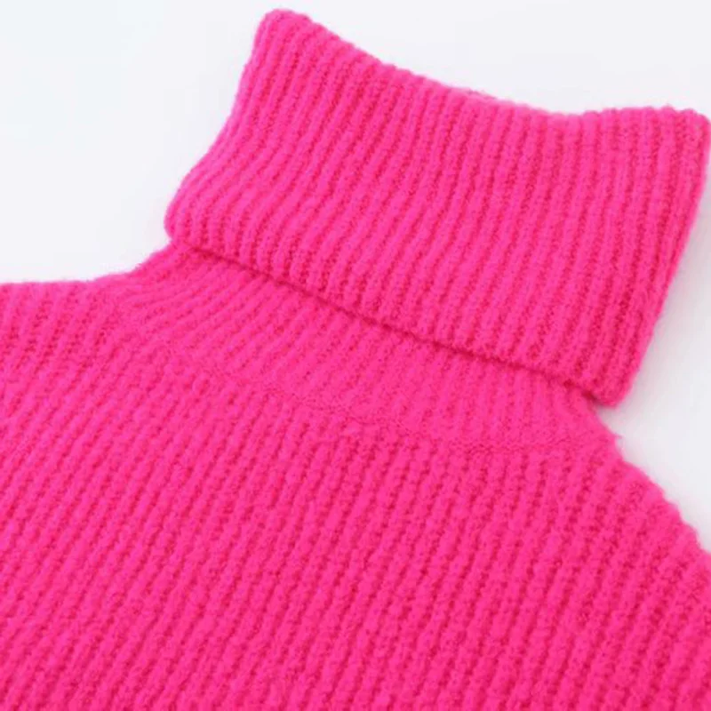 TRAF женский свитер винтажный стильный негабаритный вязаный свитер модный водолазка длинный рукав Свободные женские пуловеры Femme