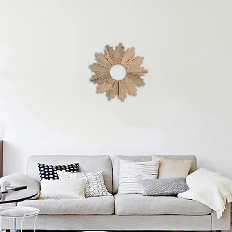 Sun Ring Wall Hanging Round Mirror Frame Decoration Wooden Pendant Background Corridor Porch Ornament | Дом и сад