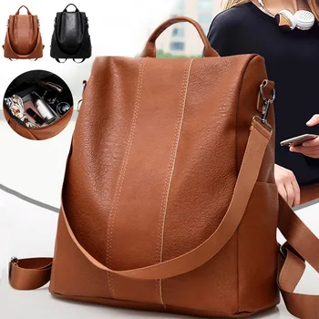 

2020 Women Backpack Fashion Solid School Bags For Teenage Girls Pu Leather Anti-theft Ladies Shoulder Bags Travel Schoolbag