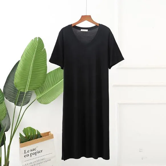 Large size night dress short sleeve modal cotton sleepwear nightgown women nightwear nightshirt night gown loose long dress Women Nightgowns Women Nightdresses Women Pajamas Sleeping Dress