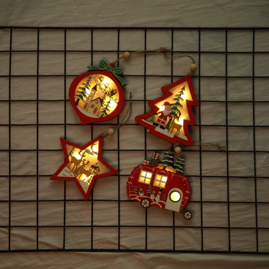 Креативный светодиодный светильник, подвесная подвеска на рождественскую елку, звезда, автомобиль, сердце, деревянные украшения, рождественские, вечерние, новогодние украшения# R35