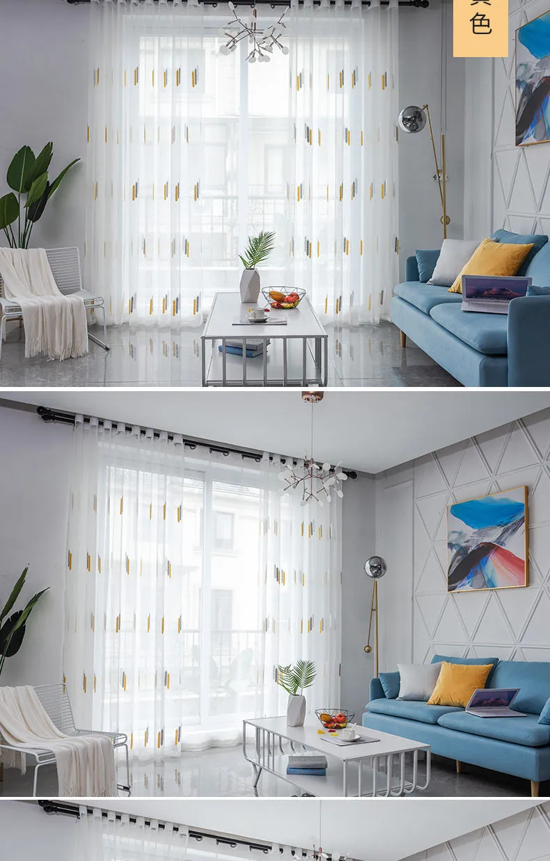 2022 Embroidered Tulle Curtains for Bedroom Voile Curtain Pastoral Sheer Curtain for Living Room Balcony Window Gauze
