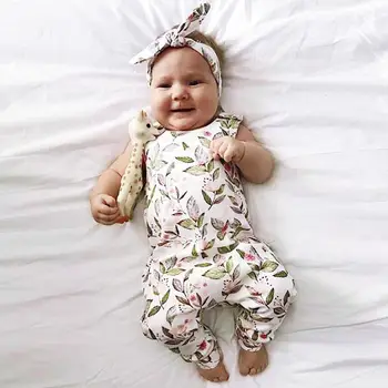 

Summer Newborn Kids Baby Girls Boys Print Romper Bodysuit+Headband Set Cotton Outfits Fashion Toddler Jumpsuit Clothes