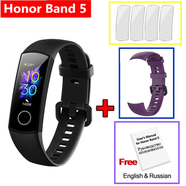 В, умный Браслет huawei Honor band 5 AMOLED, кислородный фитнес-трекер для измерения сердечного ритма и сна, плавательные часы PPG - Цвет: M purple strap