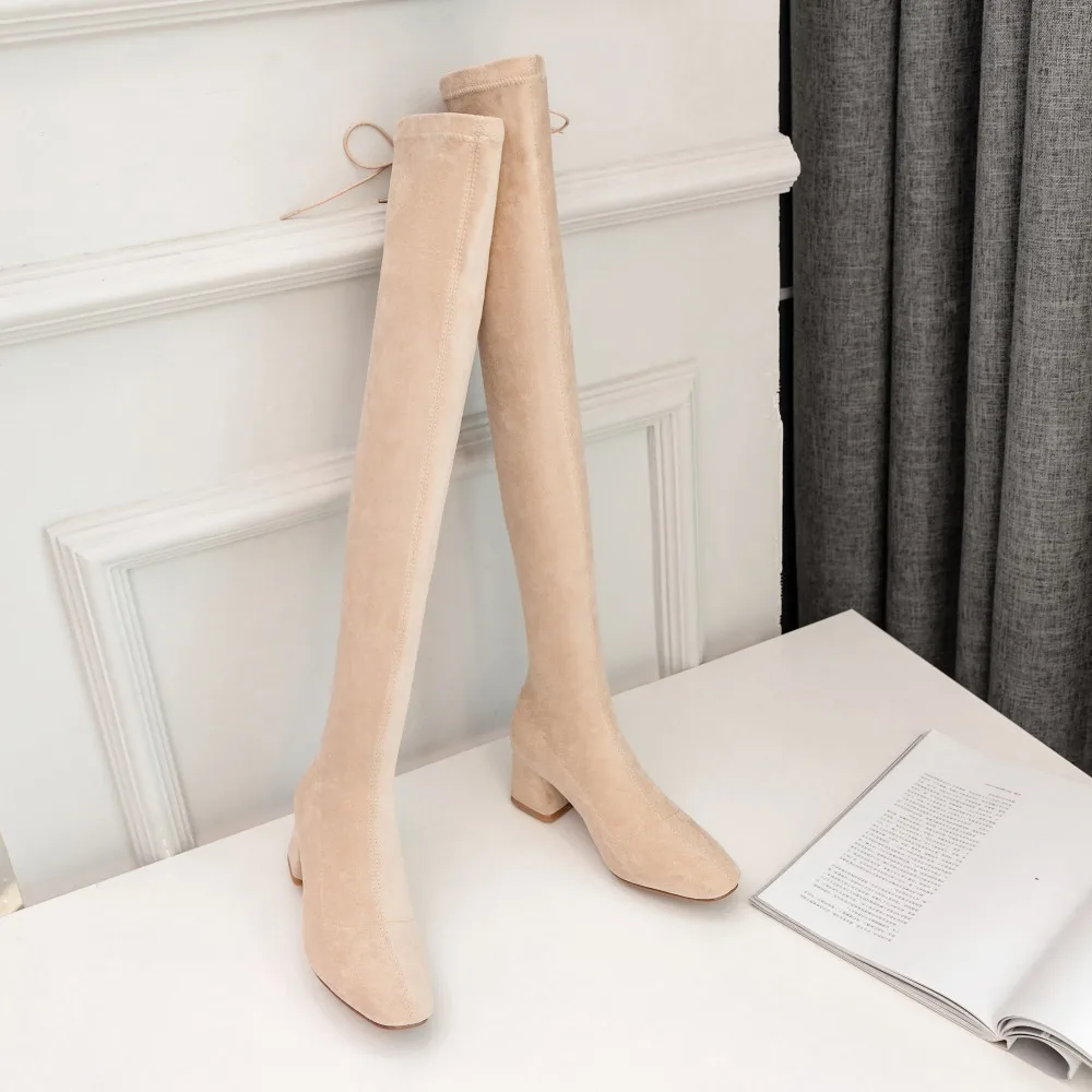Sexy over the knee high boots woman suede leather thick high heels women boots autumn winter black gray party shoes woman