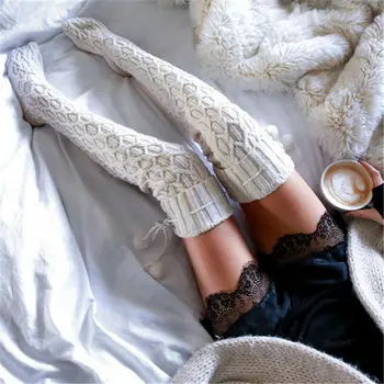 

2020 Women Stocking Cable Knit Extra Long Boot Socks Over Knee Thigh High School Stocking Japanese Style Girl Student Stocking