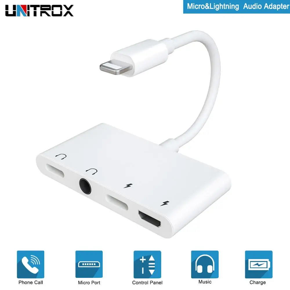 4 в 1 для Lightning на 3 5 мм разъем наушников Aux аудио адаптер с микро USB зарядкой/аудио