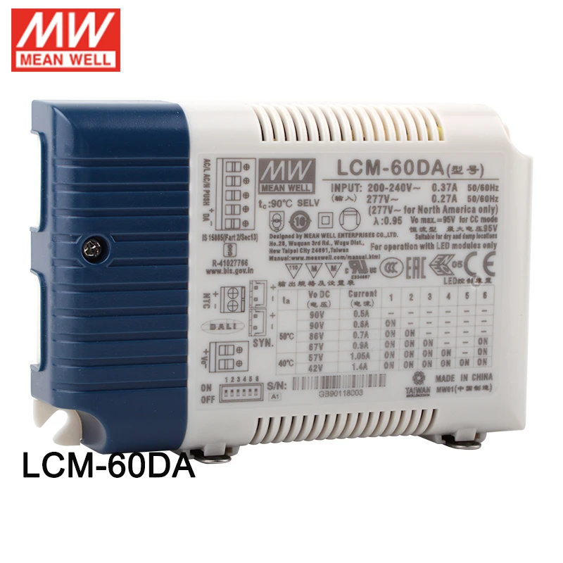 MEAN WELL LCM-60DA 60W Multiple-Stage Constant Current 500mA/600mA/700mA/900mA/1050mA/1400mA LED Driver DALI Push Dimming | Обустройство