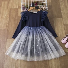 

2022 Baby Girl Dress Spring Star Sequins Princess Dress Girl Long Sleeve Party Vestidos Girls Patchwork Dress Children Clothing
