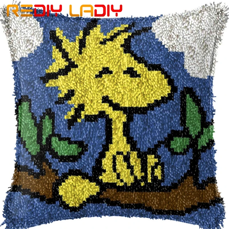 

Latch Hook Kits Make Your Own Cushion Yellow Puppy Acrylic Yarn Crochet Pillow Case Pre-Printed Canvas Latch Hook Cushion Cover