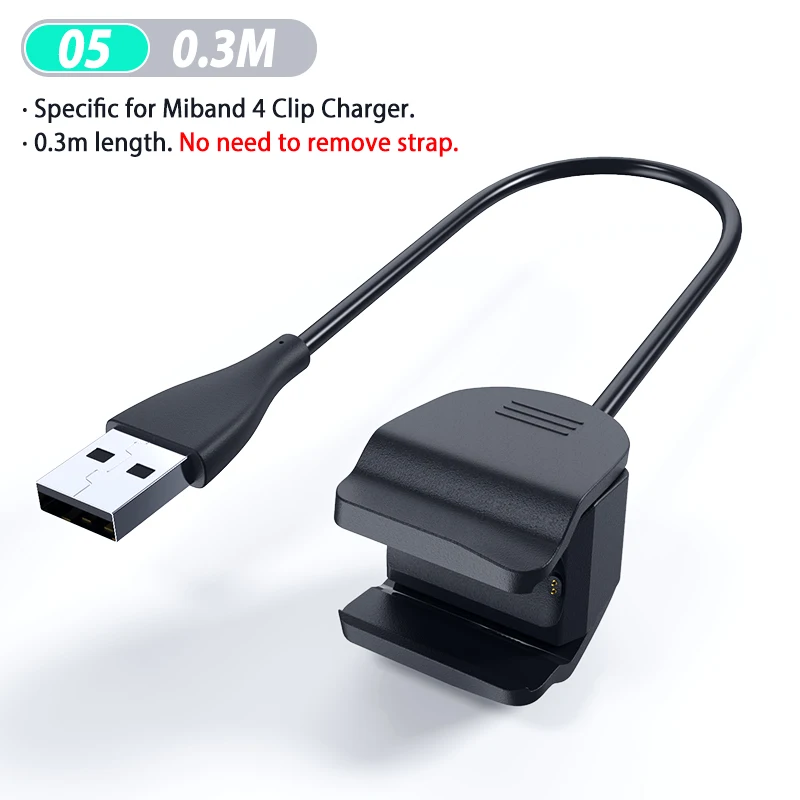 Clip 0.3M 0,3 м, 1 м, ремешок, 4 USB кабеля, зарядное устройство для Xiaomi Mi, ремешок, 4 ремешка, зажим, кабель для зарядки, аксессуары для умных часов, нет необходимости в разборке - Цвет: Clip 0.3M