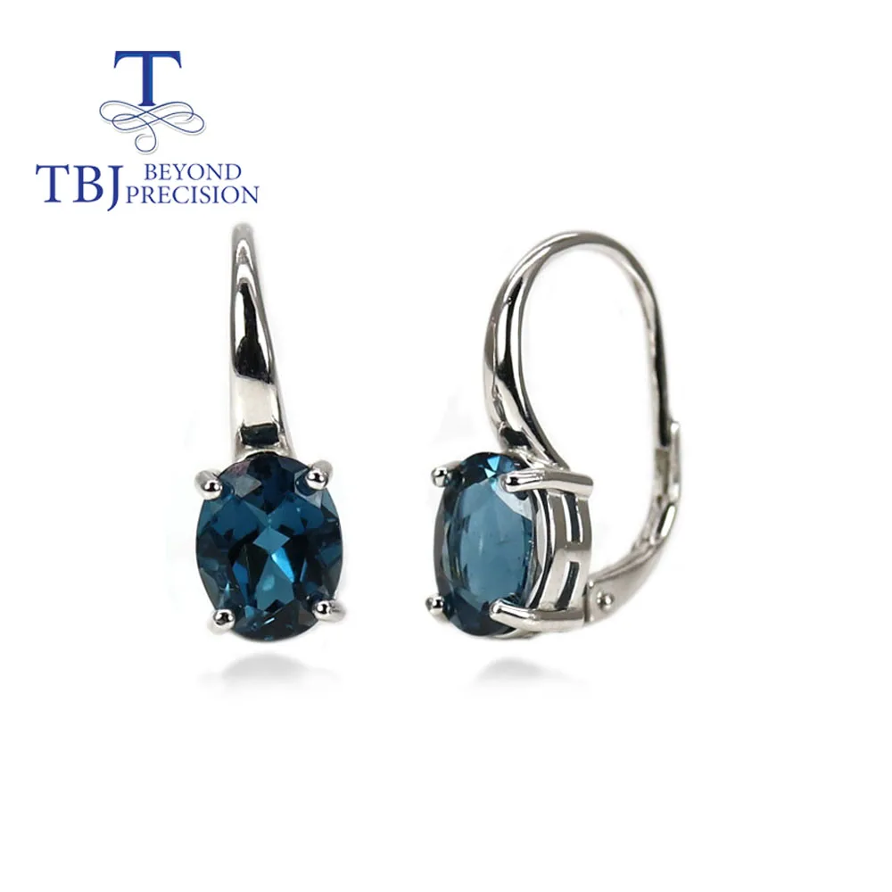 

TBJ,New natural London Blue Topaz oval 7*9mm earrings 925 sterling silver simple fashion women fine jewelry for everyday wear