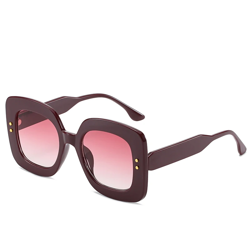 fashion oversized square sunglasses women luxury new sun glasses for women big black UV400 Shades - Цвет линз: Dark Red Pink