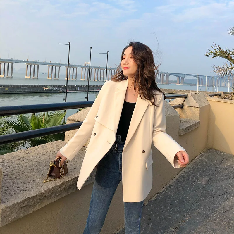 High Quality Classic 2020 Spring and Autumn New Women's Jacket Fashion Loose British Style White Suit Women | Женская одежда
