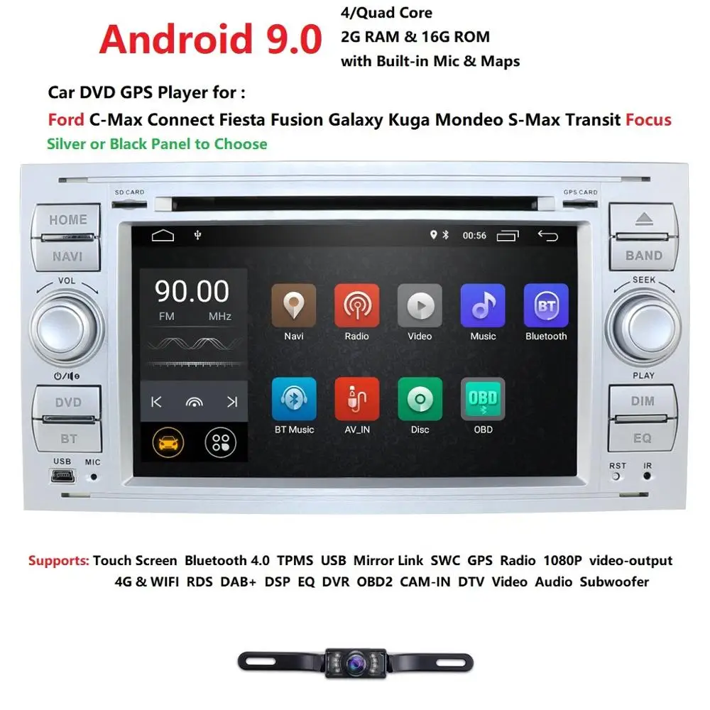 2din Android 9 0 DAB + автомобильный DVD GPS в тире для Ford Transit Focus Connect S-MAX Kuga Mondeo с