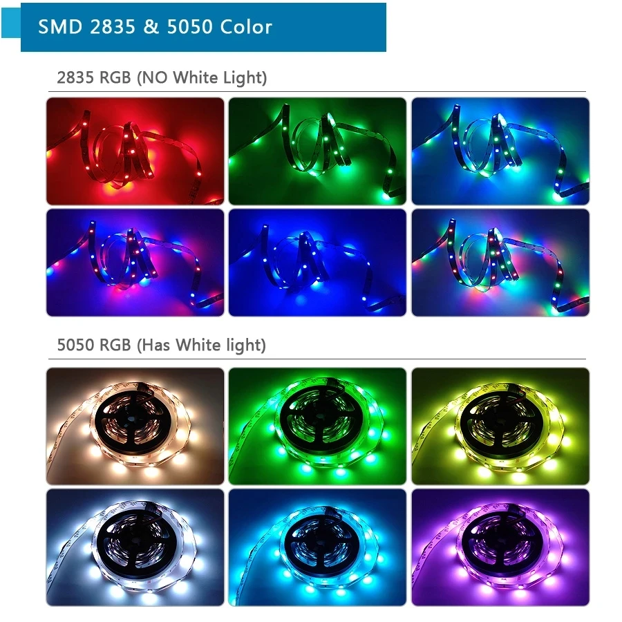 Details about   Continuous 5M 10M 15M 20M RGBW SMD 5050 LED Strip Light w/ Music Sensor 12V PSU 