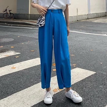 

2020 Fashion Brief Slender Hot Casual High Waist Summer Women Loose Simple Solid Ankle Length Wide Leg Pants 3 Colors