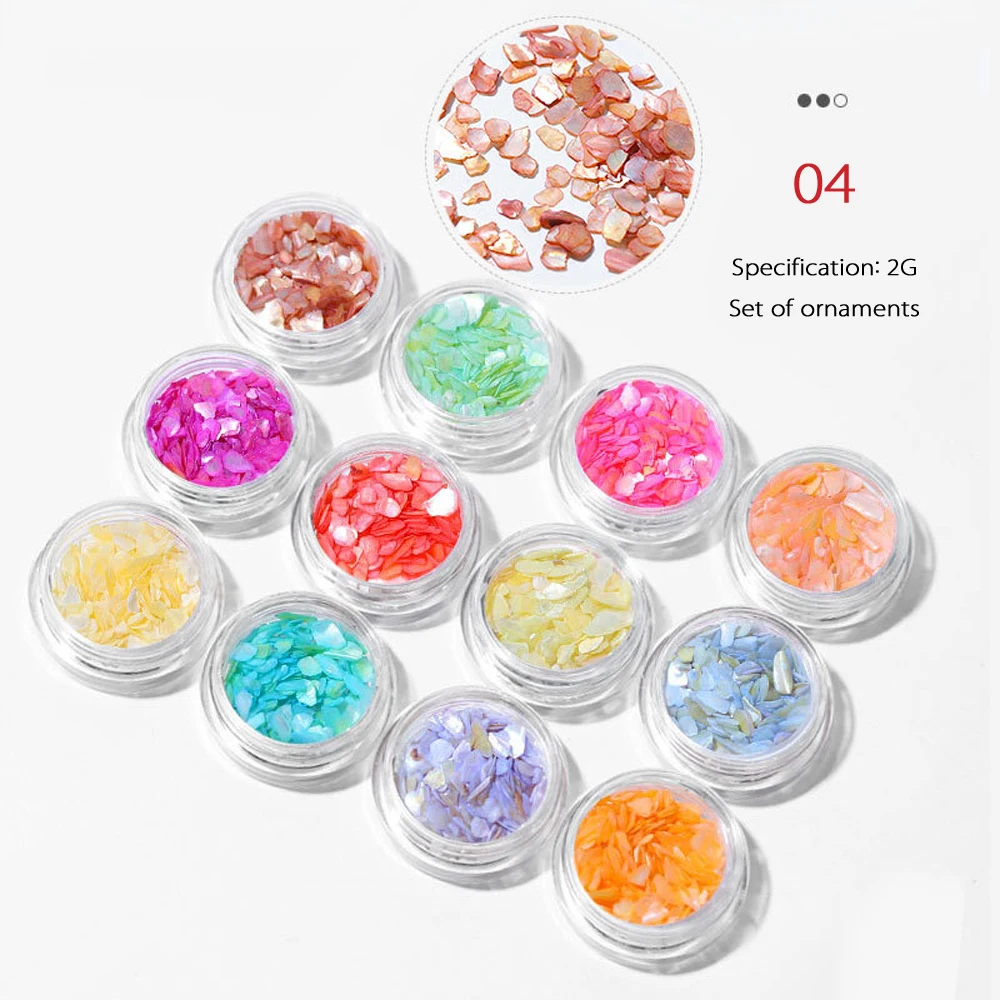 1Set 12 Different Color Thin Irregular Natural Nail Shell Slice Sequins Abalone Shell Shell For Nail Art Tips Decoration Kit