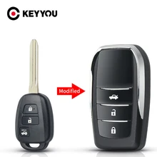 Keyyou toy43 lâmina modificado flip dobrável remoto chave escudo para toyota reiz corolla camry rav 2014 2015 2/3/4 botões fob caso do carro