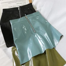 Сексуальная Женская мода Высокая талия молния искусственная кожа короткая облегающая мини-юбка новая однотонная белая юбка