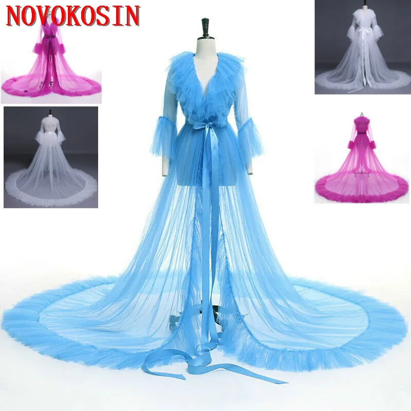 2020 New Long Sleeves Bridal Dress Cloak Tulle Pregnant Woman Shawl Party Stage Catwalk Photographic Portrait Tulle Cloak