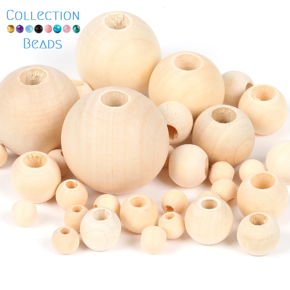 10-200pcs 6-25mm Wood Bead Large Hole Crafts Macrame DIY Jewelry Making  Charms Eco-Friendly