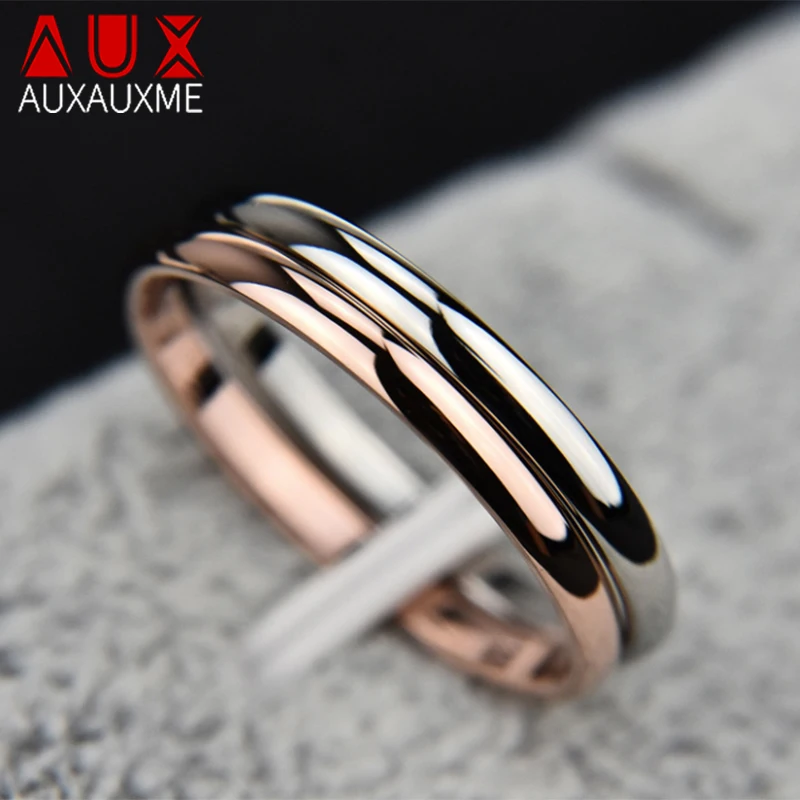 Auxauxme Fashion Simple Smooth 2/4/6/8mm Women Men Finger Rings Stainless Steel for Lovers Wedding Anniversary Jewelry Gifts 3