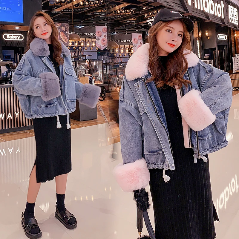 2019 Winter Ins Oversized Dikkere Jeans Jas Vrouwen Lam Fluwelen Binnenkant Afneembare Bontkraag Denim Parka Vrouwelijke Zip-Up jassen 2019 Winter Ins Oversized Dikkere Jeans Jas Vrouwen Lam Fluwelen Binnenkant Afneembare Bontkraag Denim Parka Vrouwelijke Zip-Up jassen