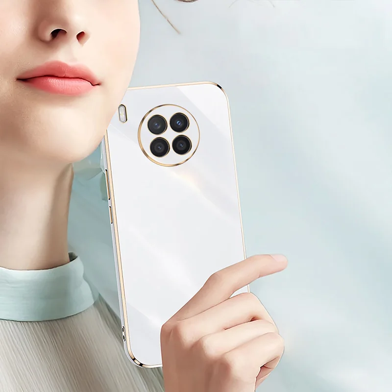 Custodia Placcata Con Cornice Quadrata Per Huawei Nova 8I Bling Gold Honor 50 Lite Custodia Placcata Colore Nova 8I Fundas Cover Quadrata