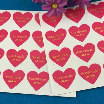 

500PCS/Lot Rose red Stickers labels"Handmade with love" series paper seal sticker/Christmas DIY note gift Labels retail