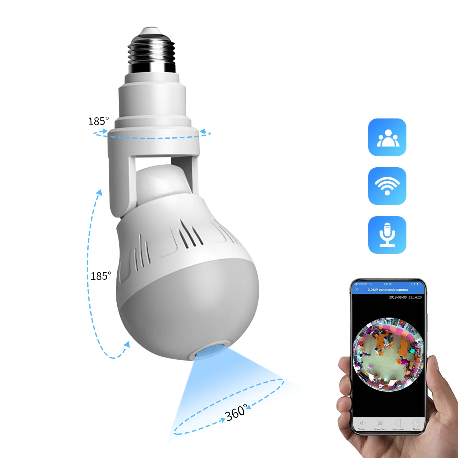 360 Wi-Fi панорамная камера видеонаблюдения с лампочкой 960P Панорамное ночное